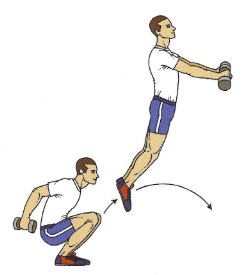 Előreugrás súlyzóval